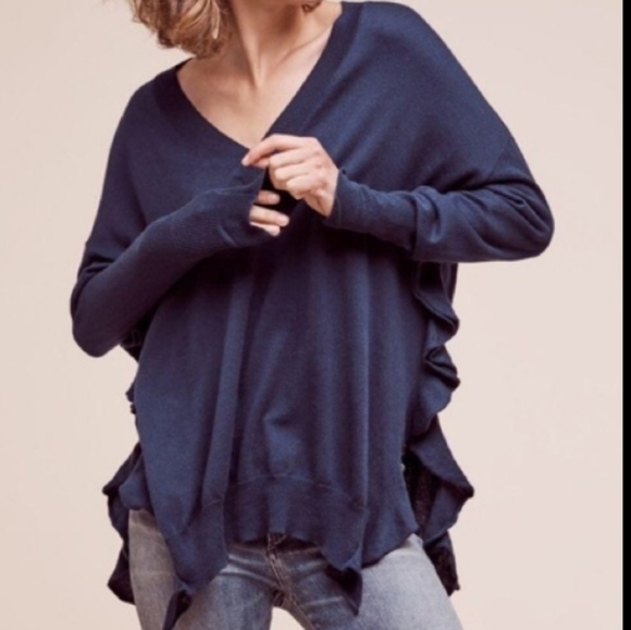 Moth Anthropologie Vneck Ruffle Sweater 